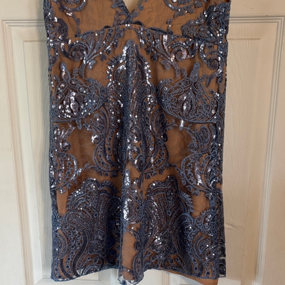 Free People Night Shimmer Sequin Lace Mini Dress Sz 6 - Picture 10 of 12